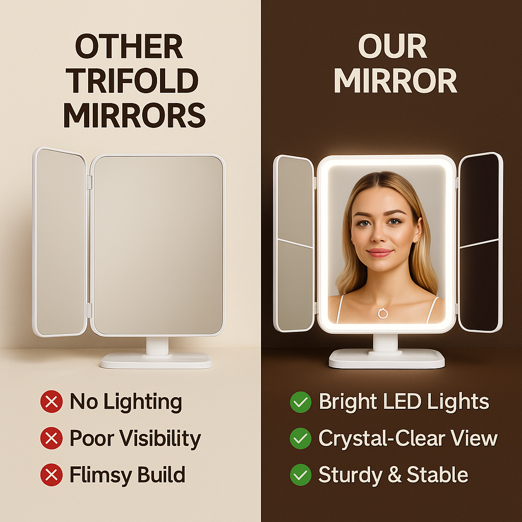 Trifold LED Makeup Mirror