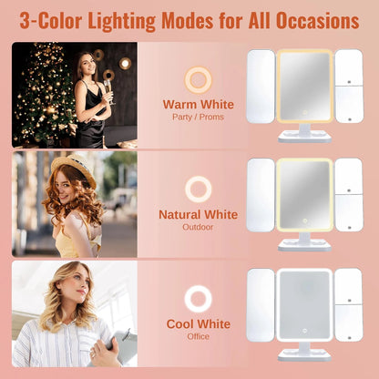 Trifold LED Makeup Mirror