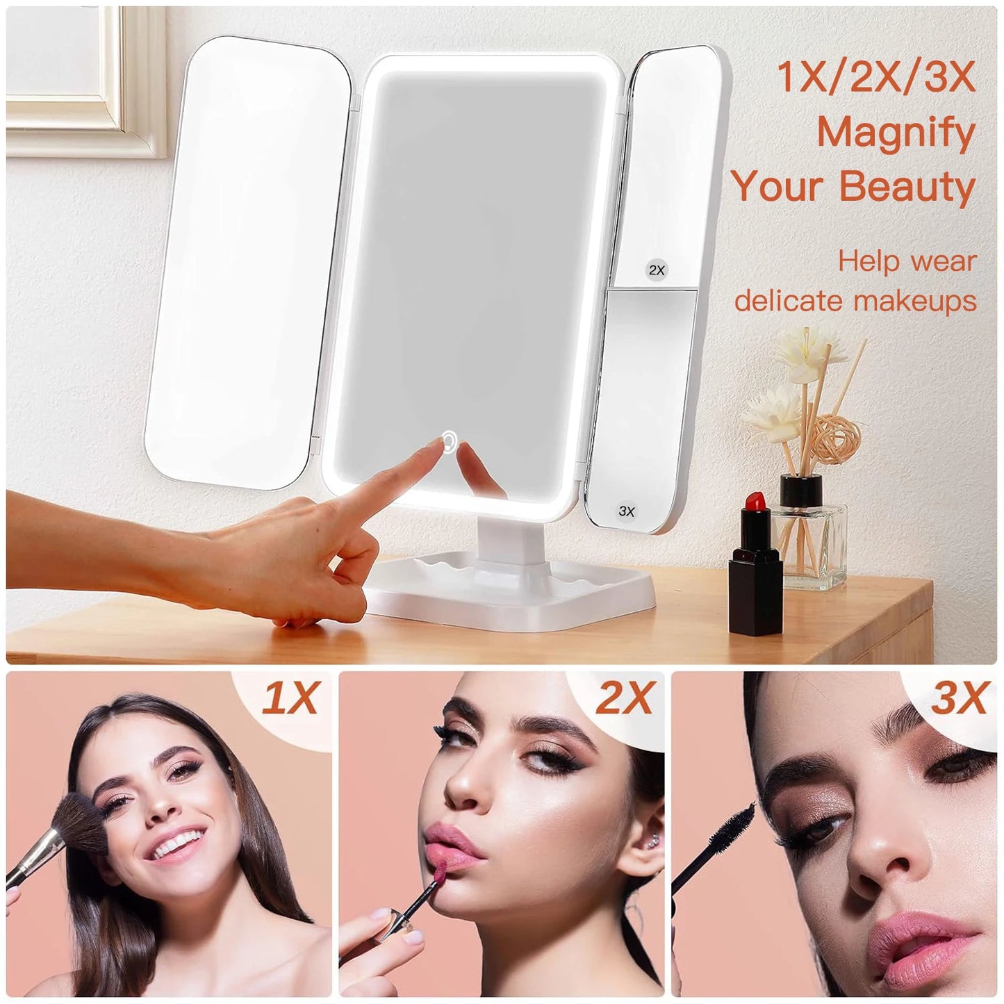 Trifold LED Makeup Mirror