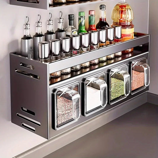 Stainless Steel Kitchen Spice Rack - Wall Mounted